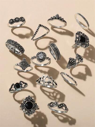 Grunge Punk 15 pièces/Set Anneaux Lotus Vintage Bohème