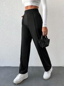 EURMUSE Pantalon Droit Unicolore À Poche