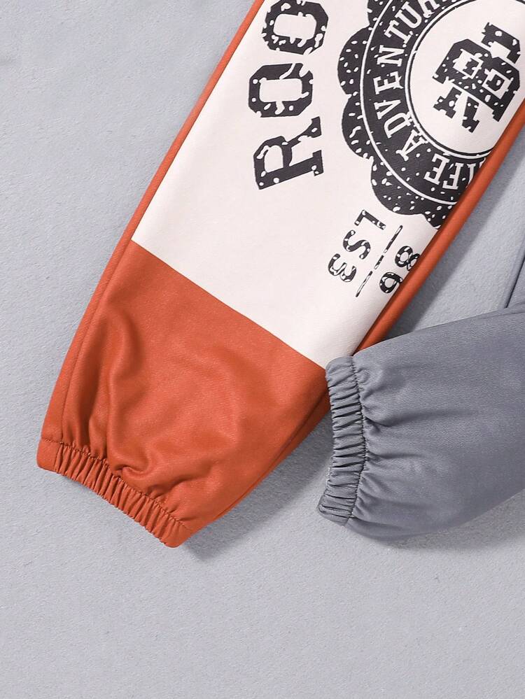 Tween Girl Letter Graphic Colorblock Sweatshirt & Sweatpants