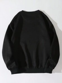 SHEIN LUNE Christmas Hat & Glass Print Drop Shoulder Sweatshirt Pullover Fall Sweatshirt - Black - View 2