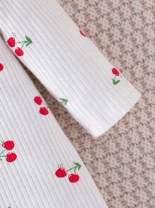 Baby Girl Cherry Print Ruffle Trim Button Front Jumpsuit - White - View 6