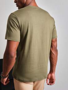 SHEIN 男士字母圖案T恤 - 綠色 - 查看 2