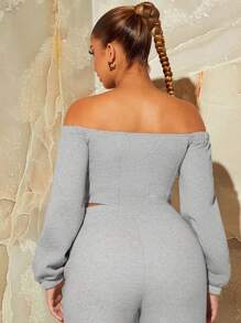 SHEIN SXY Off Shoulder Zip Up Crop Sweatshirt - Light Grey - View 2