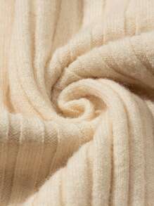 SHEIN Unity Mock Neck Ribbed Knit Top - Apricot - View 5