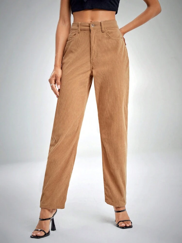 High Waist Corduroy Straight Leg Pants Fall Cloth For Women