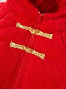 SHEIN Neutral Baby Boy Chinese Style Checkerboard Fleece Hooded Padded Coat - Multicolor - View 7