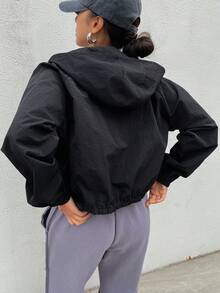 DAZY Slant Pockets Raglan Sleeve Hooded Jacket - Black - View 2