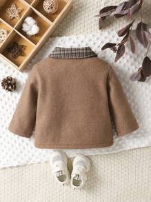 Baby Boy Contrast Plaid Print Double Breasted Overcoat