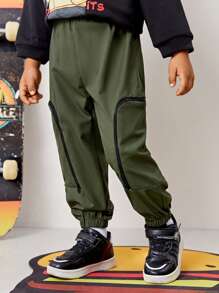 SHEIN Chico joven Pantalones en contraste cremallera