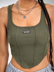 SHEIN EZwear 西部風格牛仔女孩字母補丁細節手帕下擺背心上衣 - 軍綠色 - 查看 7