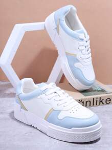 Colorblock Lace Up Front Skate Shoes - Blue - View 1