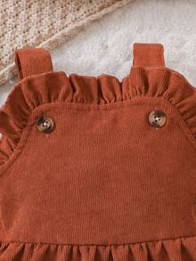 女嬰花卉刺繡荷葉袖上衣&背帶洋裝