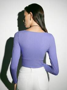 SHEIN EZwear Surplice Neck Rib-knit Crop Tee - Purple - View 2