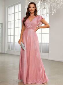 SHEIN Belle Váy phù dâu Với Loại bướm - Màu Hồng  San hô - Xem 1