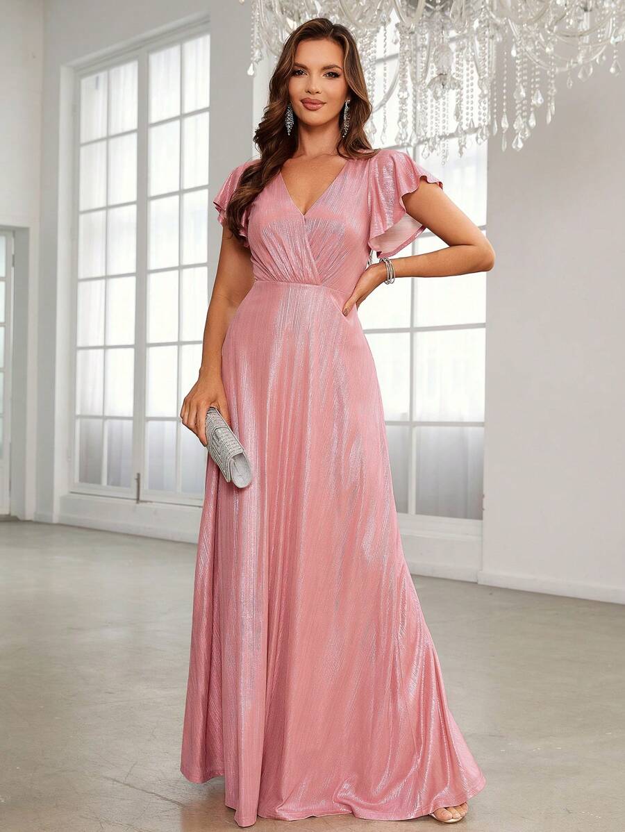 SHEIN Belle Váy phù dâu Với Loại bướm - Màu Hồng  San hô - Xem 1