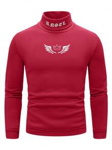 Manfinity Homme Men Letter & Wings Graphic Mock Neck Sweatshirt - Red - View 4