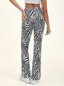 Muchica Split Hem Zebra Striped Pants - Black and White - View 2