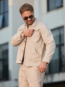 Manfinity Homme Men's Front Button Pocket Denim Shirt - Apricot - View 3