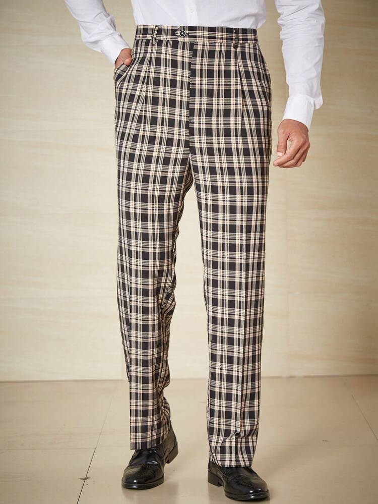 Men Plus Plaid Print Slant Pocket Suit Pants