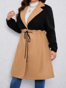 SHEIN LUNE Plus Two Tone Drawstring Waist Overcoat Fall Cloth For Women - Multicolor - View 3