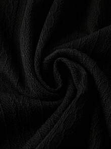 SHEIN LUNE Plus Graphic Print Lantern Sleeve V Neck Top - Black - View 3