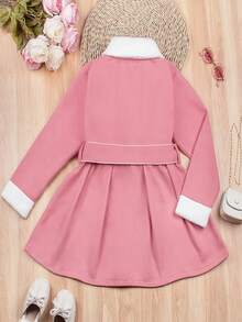 SHEIN Tween Girl Borg Collar Belted Overcoat - Pink - View 2
