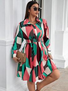 Celure Talla grande Vestido camisero con estampado de retazo - Multicolor - Ver 1