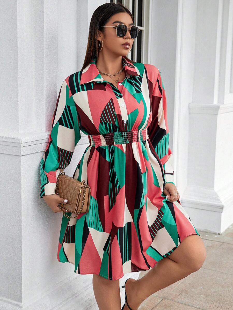 Celure Talla grande Vestido camisero con estampado de retazo - Multicolor - Ver 1