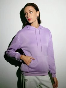 INAWLY 素色袋鼠口袋抽繩連帽衫