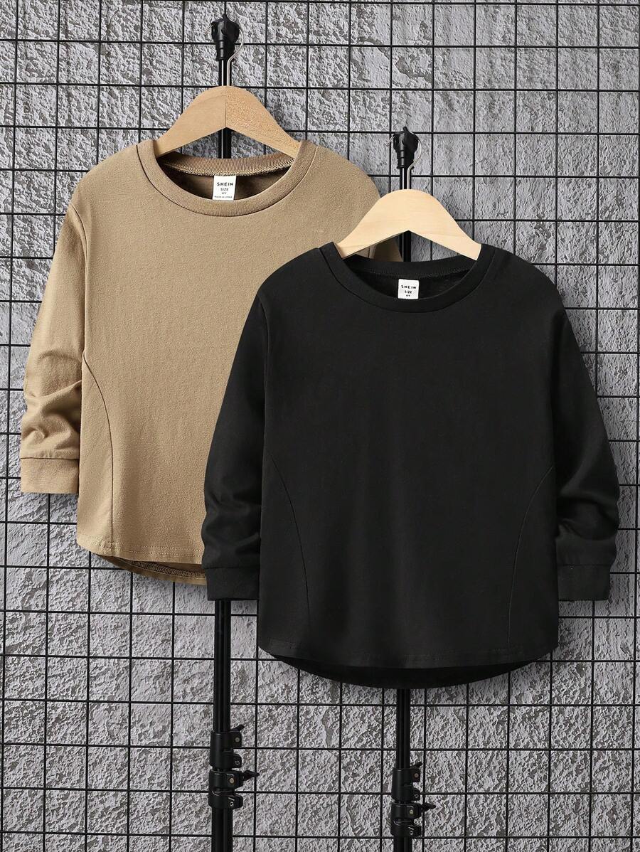 SHEIN Leap Crew Young Boy Classic Basic Casual Comfortable Long Sleeve T-Shirt - Multicolor - View 1