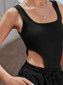 SHEIN EZwear Bộ đồ hai mảnh nữ Dây kéo màu trơn Giải trí - màu đen - Xem 5