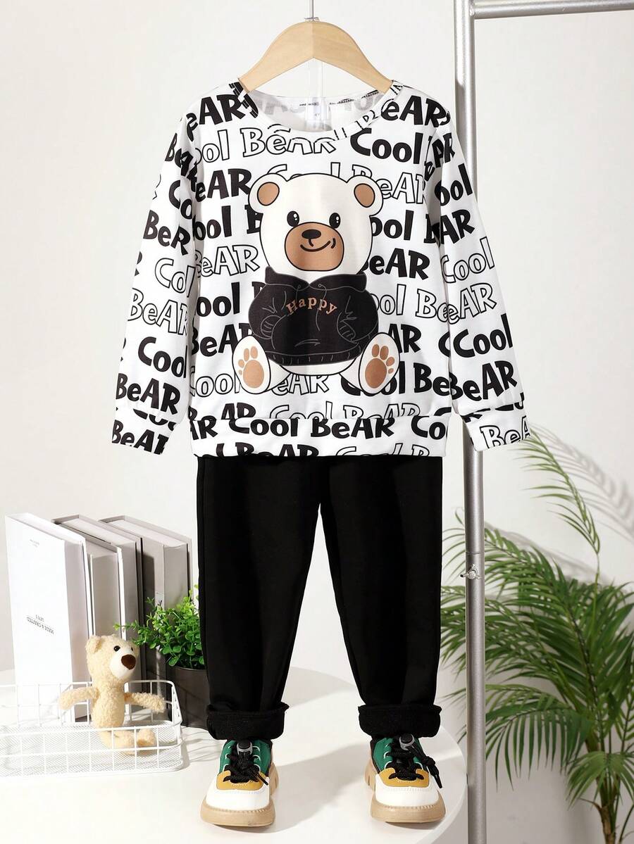 男童熊與字母圖案t恤和運動長褲 - 白色 - 查看 1