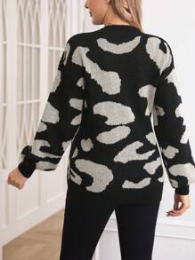 SHEIN Maternity Graphic Pattern Drop Shoulder Sweater - Black - View 2