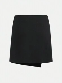 青少年女孩荷葉邊喇叭袖金屬亮絲T恤和裹身半身裙 - 黑色 - 查看 3