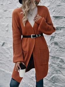 SHEIN LUNE 双口袋落肩开衫 - 紅木色 - 查看 7