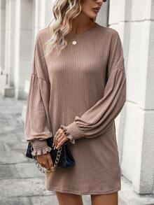 SHEIN LUNE Solid Drop Shoulder Tee Dress - Brown - View 3
