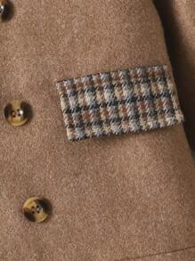 Baby Boy Contrast Plaid Print Double Breasted Overcoat