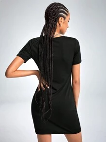 SHEIN Unity Letter Graphic Bodycon Dress - Black - View 2