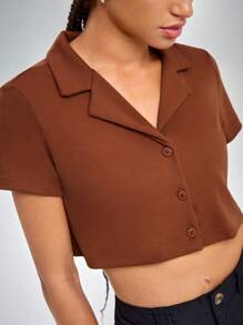 Muchica Single Breasted Notched Collar Tee - Rust Brown - View 4
