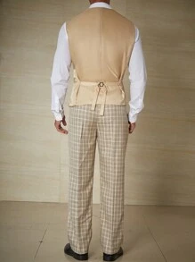 Calvornis Men Plus Plaid Double Breasted Vest Blazer & Suit Pants Without Shirt - Mustard Yellow - View 2
