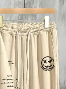 Manfinity Homme Men's Plus Size Hooded Sweatshirt Printed With Expressions & Slogan, With Drawstring Waist Sweatpants, 2pcs/set - Khaki - View 6