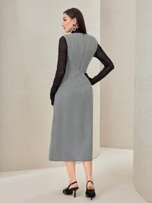 Modelyn Conjunto de 2 piezas con top de cuello alto y vestido de tweed - Multicolor - Ver 2