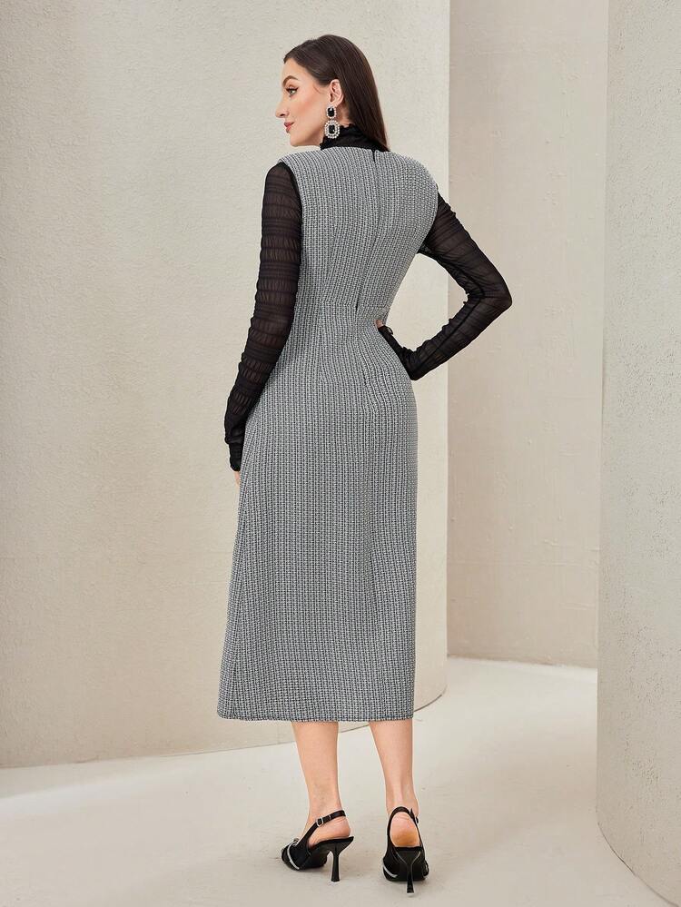 Mock Neck Top And Tweed Dress 2 Piece Set