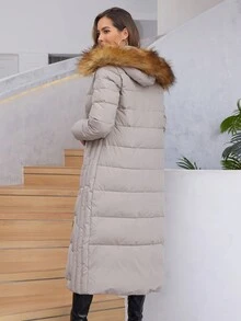 HaiLuoZi Áo khoác có mũ trùm đầu có đệm và thắt lưng có nút bấm - Màu Khaki - Xem 2