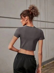 SHEIN Unity 水鑽字母破洞短版上衣 - 灰色 - 查看 2