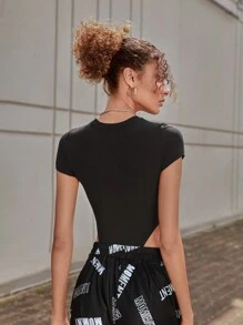 SHEIN EZwear High Leg Solid Bodysuit - Black - View 2