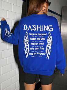 SHEIN Coolane Slogan Graphic Drop Shoulder Sweatshirt - Blue - View 1