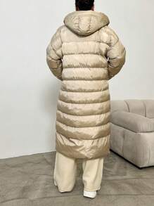 EURMUSE Dual Pocket Drop Shoulder Hooded Puffer Coat - Beige - View 2