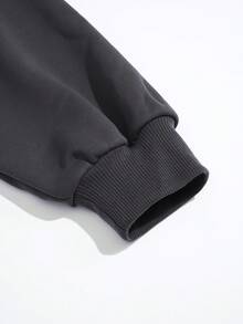 SHEIN EZwear Khẩu hiệu & Hình ảnh Thả vai Áo nỉ - Màu xám đen - Xem 4