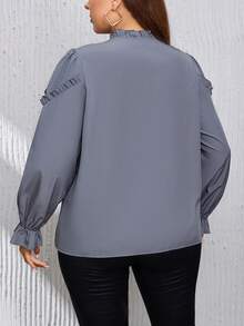 SHEIN LUNE Plus Frill Trim Flare Sleeve Blouse - Dusty Blue - View 2